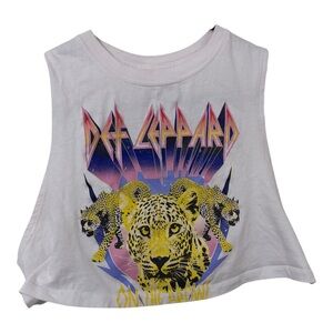 Def Leppard  White sleeveless Graphic crop Tank Top